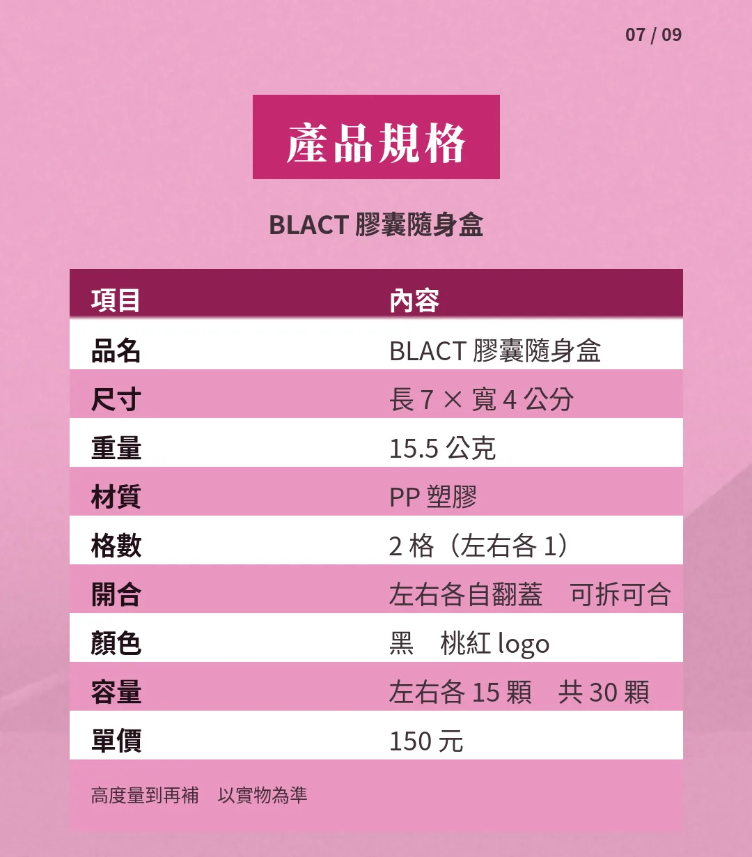 BLACT 膠囊隨身盒 規格